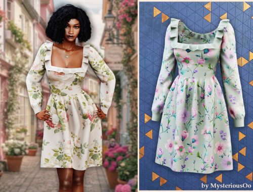 Ruffle Trim Floral Dress