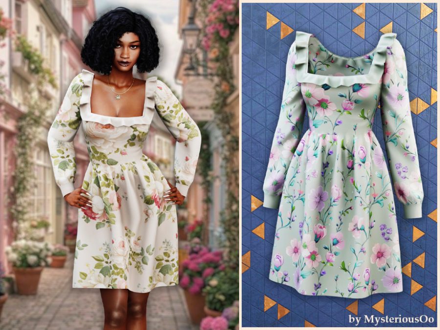 Ruffle Trim Floral Dress