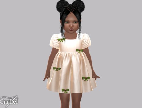 Toddler - Puff Sleeve Dress With Scattered Ribbon Bow Accents