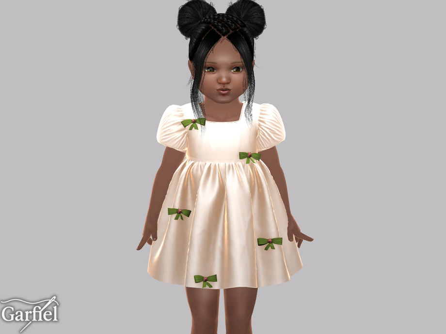 Toddler - Puff Sleeve Dress With Scattered Ribbon Bow Accents - Image 2