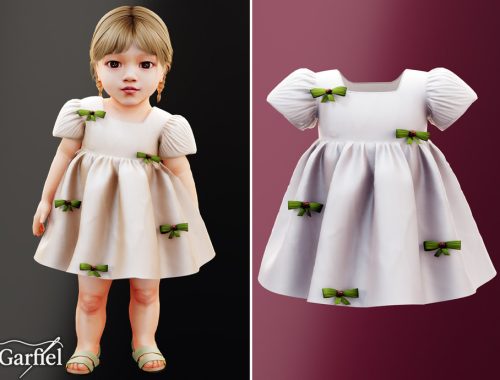 Infant - Puff Sleeve Dress With Scattered Bow Details