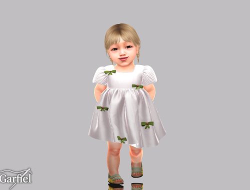 Infant - Puff Sleeve Dress With Scattered Bow Details