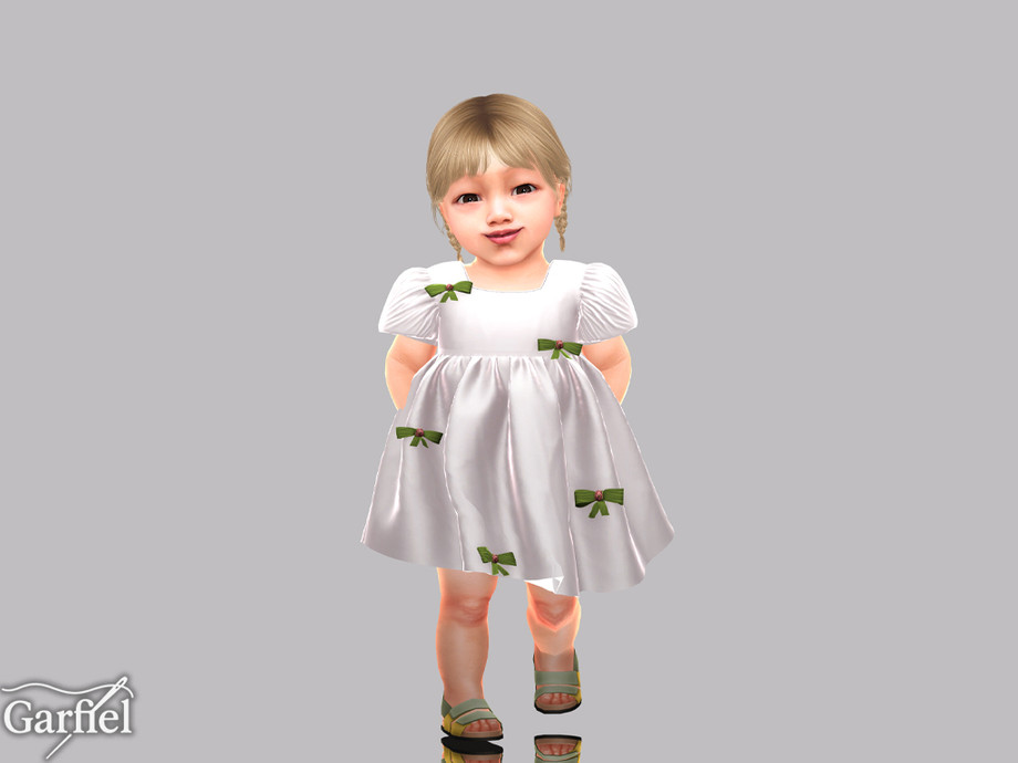 Infant - Puff Sleeve Dress With Scattered Bow Details - Image 2