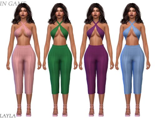 Layla - Cross-over Halter Top And Wide-leg Culottes