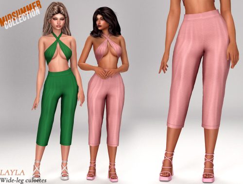Layla - Cross-over Halter Top And Wide-leg Culottes