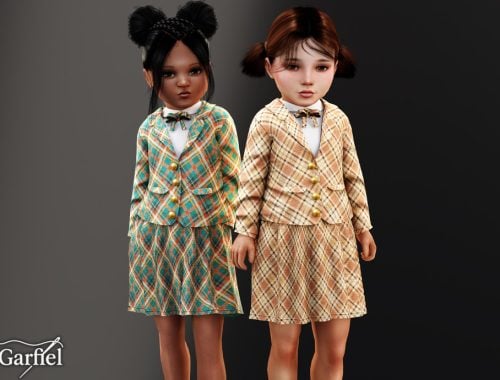 Toddler - Plaid Blazer Skirt Set With Bow Tie