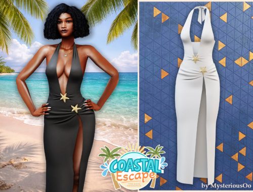Coastal Escape - Starfish Slit Halter Cover-up Dress