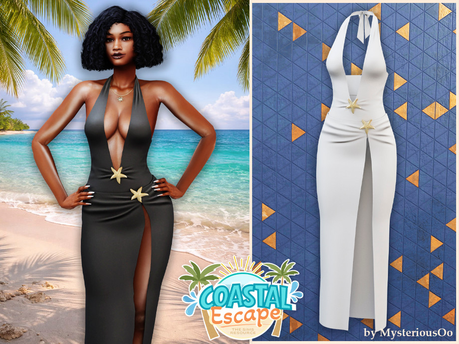 Coastal Escape - Starfish Slit Halter Cover-up Dress