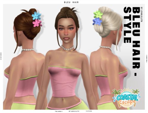 Coastal Escape Bleu Flower Hairclip Bun Hairstyle