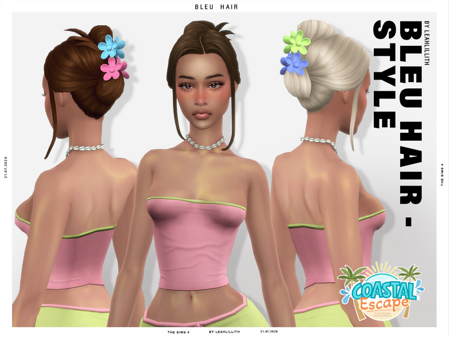 Coastal Escape Bleu Flower Hairclip Bun Hairstyle