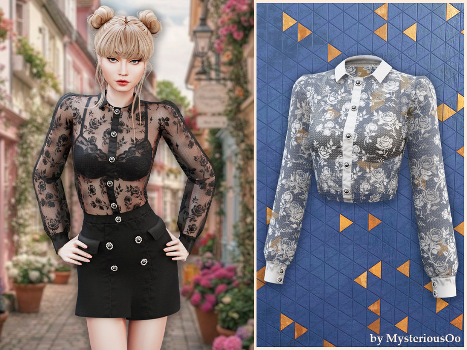 Sheer Lace Button Blouse