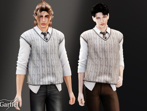 Adult - Classic Cable Knit Sweater Vest With Layered Shirt