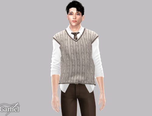 Adult - Classic Cable Knit Sweater Vest With Layered Shirt