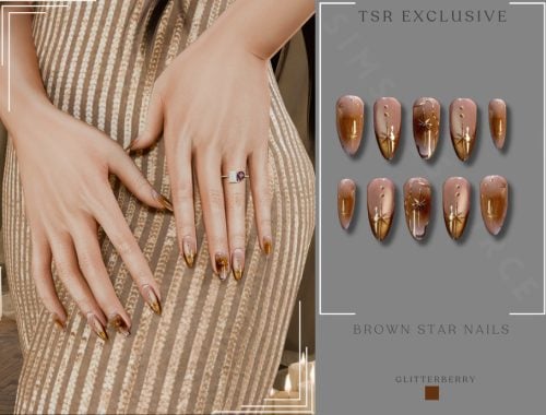 Brown Star Almond Nails