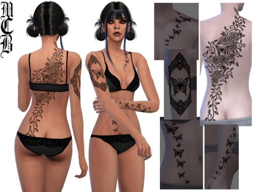 Butterflies And Roses Back Tattoo