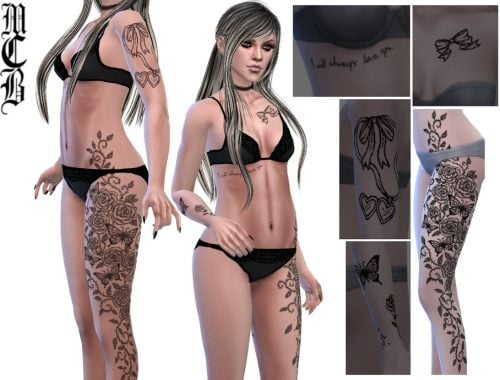 Butterflies And Roses Thigh Tattoo Left Leg