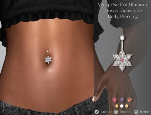 Marquise Cut Diamond Flower Gemstone Belly Piercing