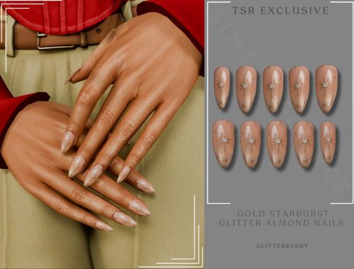 Gold Starburst Glitter Almond Nails
