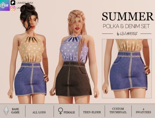 Polka And Denim Set - Skirt