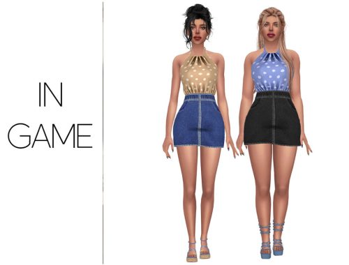 Polka And Denim Set - Skirt