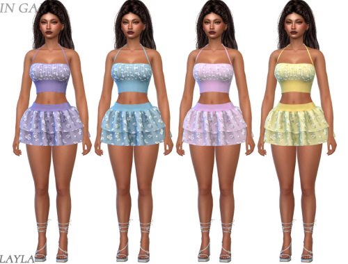 Layla - Two-piece Outfit Crop Top And Tiered Ruffle Skirt