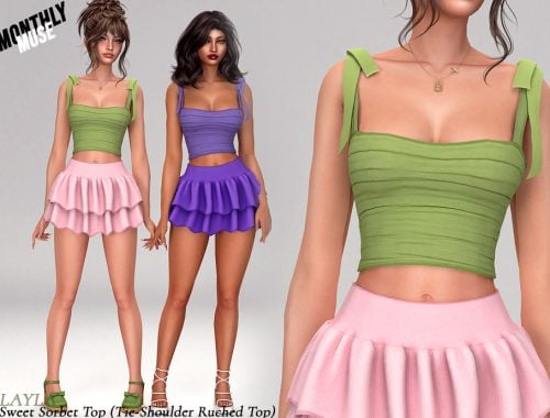 Layla - Ruched Top And Tiered Ruffle Mini Skirt Set