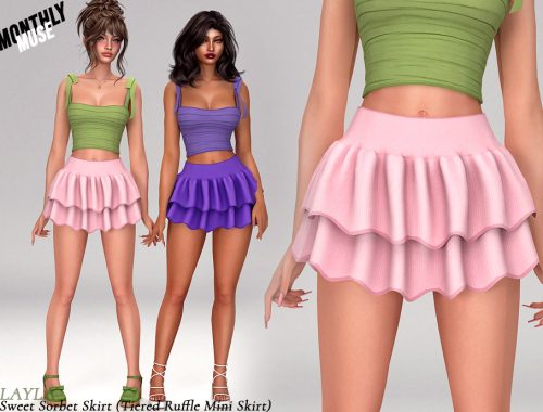 Layla - Ruched Top And Tiered Ruffle Mini Skirt Set