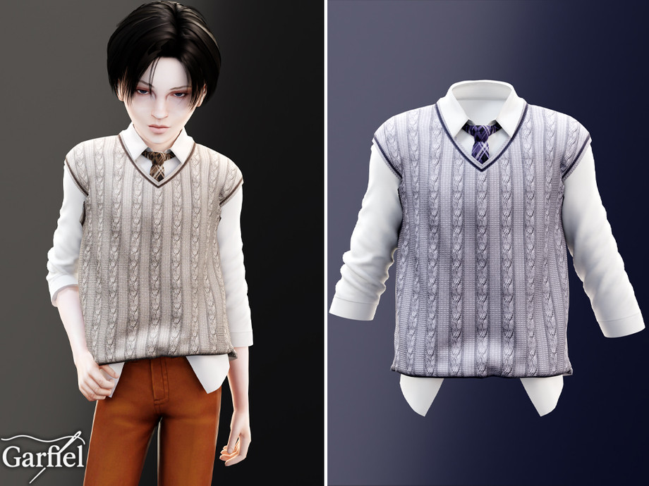 Child - Preppy Cable Knit Vest With Shirt And Tie