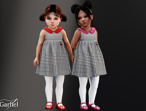 Toddler - Houndstooth Swing Dress With Colorful Peter Pan Collar