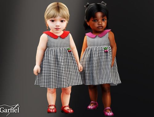 Infant - Charming Houndstooth Dress With Sweet Contrast Collar
