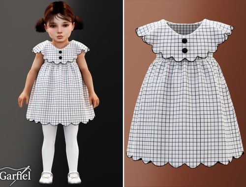 Toddler - Checked Scallop Trim Dress With Bold Button Detail