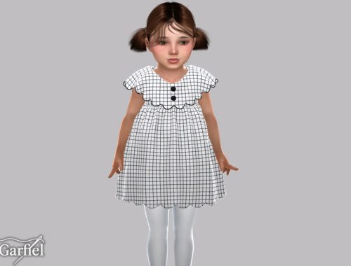 Toddler - Checked Scallop Trim Dress With Bold Button Detail