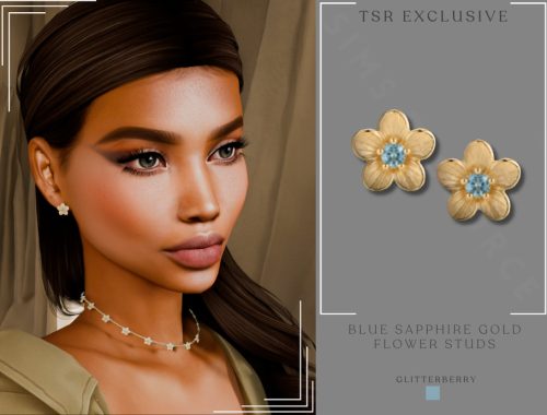 Blue Sapphire Gold Flower Studs
