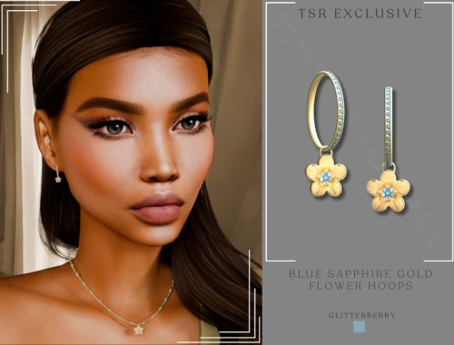 Blue Sapphire Gold Flower Hoop Earrings