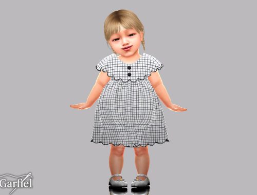 Infant - Soft Grid Print Dress With Scalloped Yoke