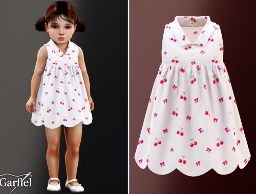 Toddler - Cherry Print Collared Dress With Scalloped Hem
