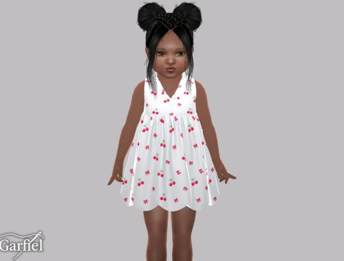 Toddler - Cherry Print Collared Dress With Scalloped Hem