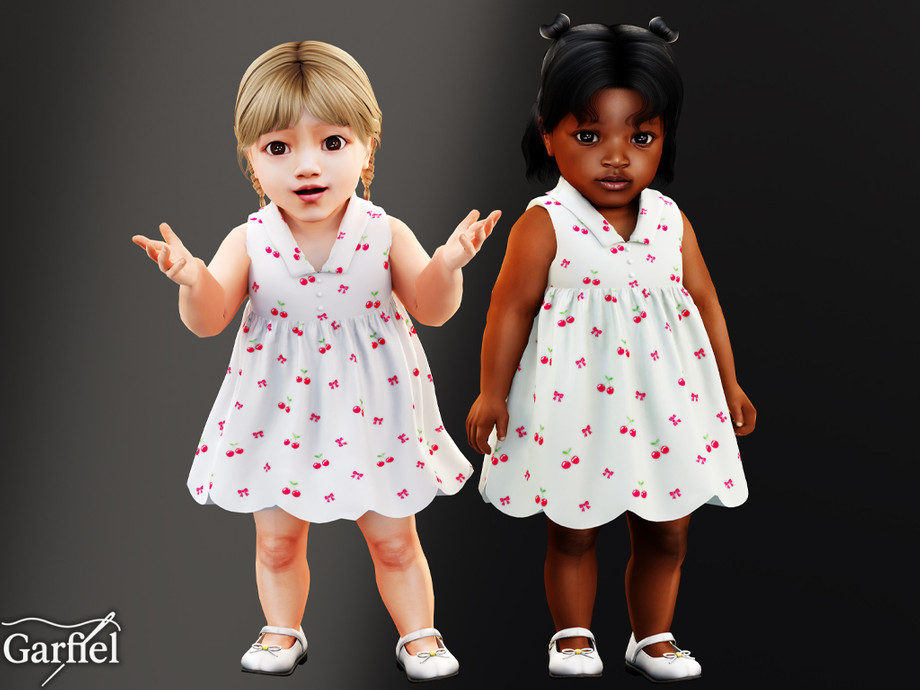Infant - Sleeveless Cherry Dress With Scalloped Hem Detail