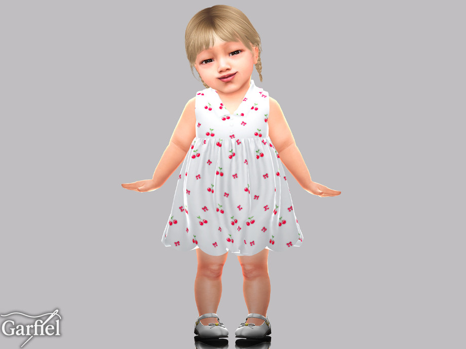 Infant - Sleeveless Cherry Dress With Scalloped Hem Detail - Image 2