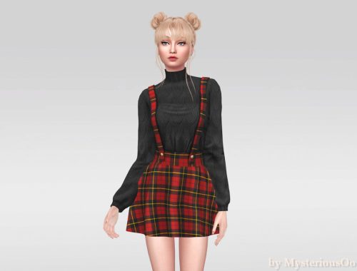 Cozy Knit Sweater With Plaid Suspender Skirt