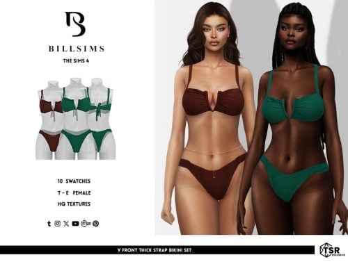 V Front Thick Strap Bikini Set