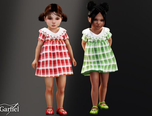 Toddler - Sweet Plaid Dress With Cherry Embroidered Collar