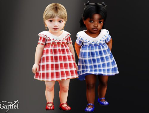 Infant - Plaid Baby Dress With Scalloped Cherry Collar