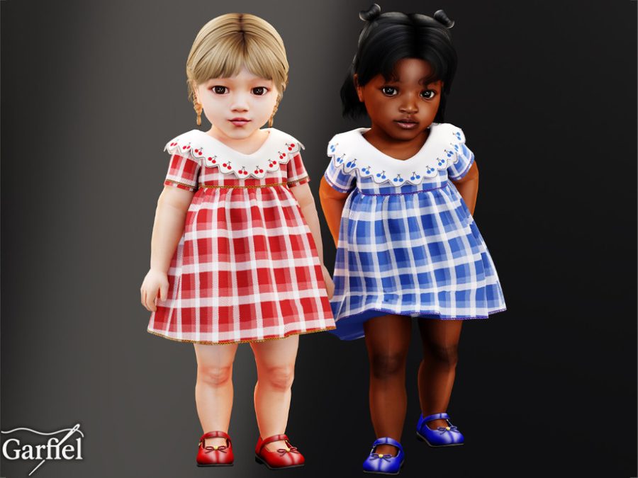 Infant - Plaid Baby Dress With Scalloped Cherry Collar