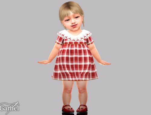 Infant - Plaid Baby Dress With Scalloped Cherry Collar