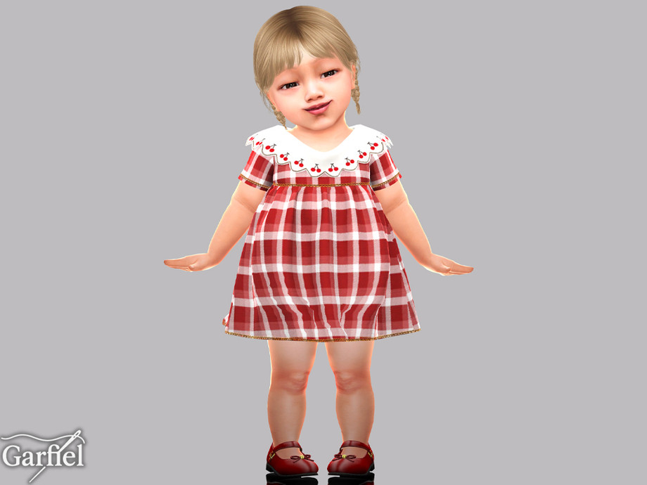 Infant - Plaid Baby Dress With Scalloped Cherry Collar - Image 2