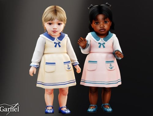 Infant - Soft Nautical Dress With Anchor Pocket Details
