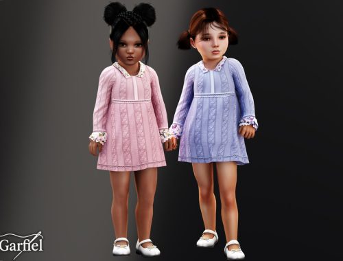 Toddler - Cable Knit Dress With Floral Collar Accents