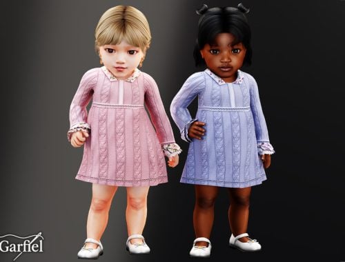Infant - Cozy Cable Knit Dress With Floral Trim Accents