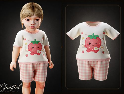 Infant - Cozy Strawberry Pajama Set With Gingham Shorts